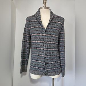 HUDSON NORTH Limited Edition Lambswool Gray Striped Cardigan Sweater. Medium.